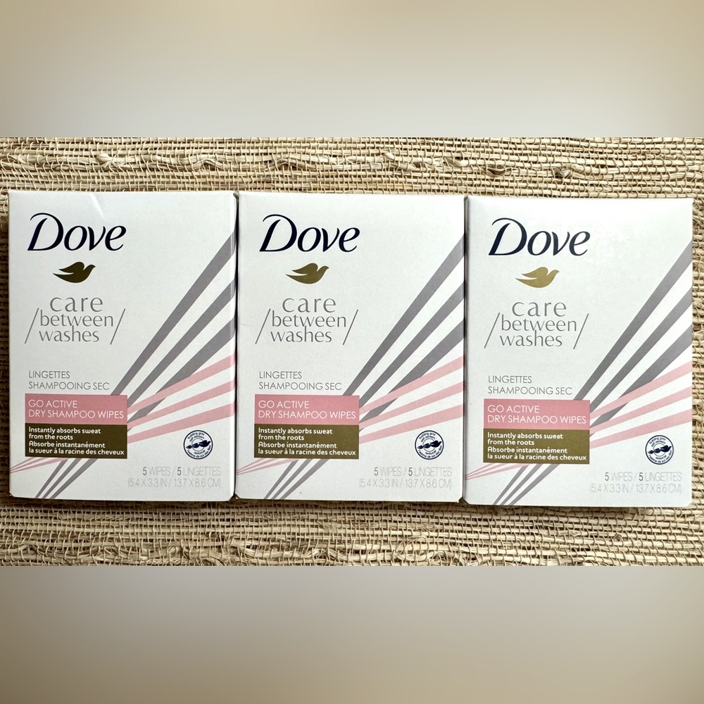 Dry Shampoo Wipes - 3 Boxes Dove Care Between Washes Go Active (15 wipes total)